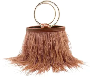 Women Ostrich Fluffy Tote Bag Feather Purse Crossbody Bag Shoulder Bag Evening Clutch Bride Purse Banquet Party Brown
