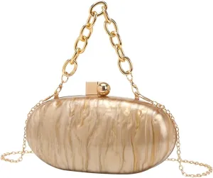 Women Oval Acrylic Evening Clutch Bag Ladies Marble Purses and Handbags Pearl Acrylic Shoulder Bag for Wedding Party