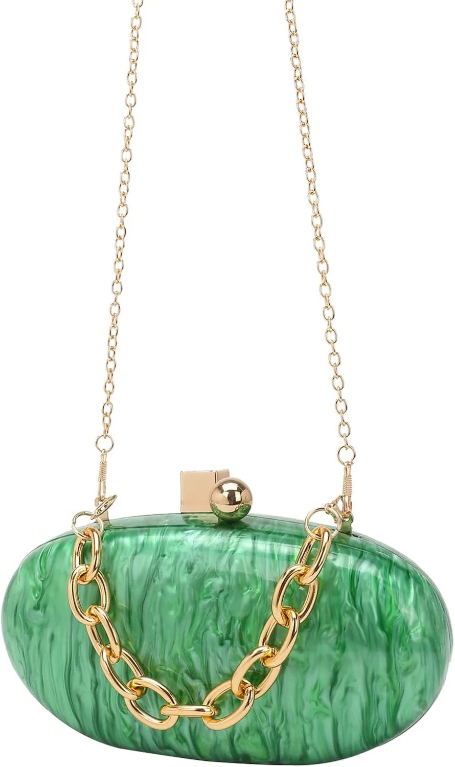 Women Oval Acrylic Evening Clutch Bag Ladies Marble Purses and Handbags Pearl Acrylic Shoulder Bag for Wedding Party