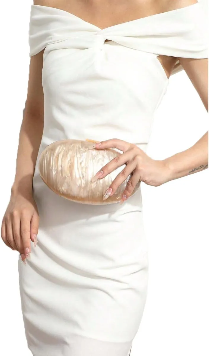 Women Oval Acrylic Evening Clutch Bag Ladies Marble Purses and Handbags Pearl Acrylic Shoulder Bag for Wedding Party