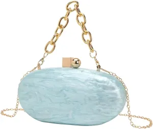 Women Oval Acrylic Evening Clutch Bag Ladies Marble Purses and Handbags Pearl Acrylic Shoulder Bag for Wedding Party