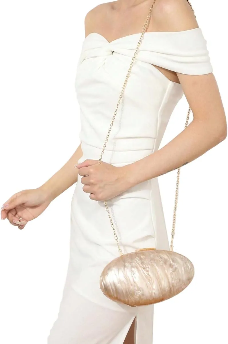 Women Oval Acrylic Evening Clutch Bag Ladies Marble Purses and Handbags Pearl Acrylic Shoulder Bag for Wedding Party