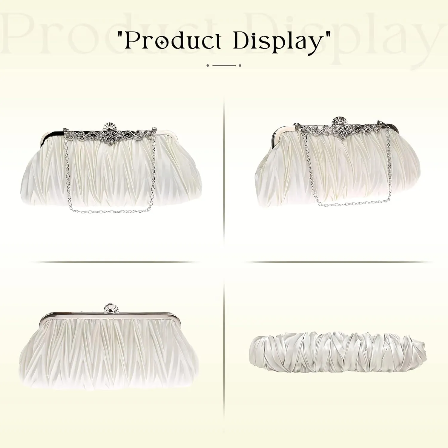 Women Pleated Clutch Bag with Adjustable Chain Handbag Dumpling Pouch for Wedding, Bridal, Prom, Party
