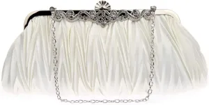 Women Pleated Clutch Bag with Adjustable Chain Handbag Dumpling Pouch for Wedding, Bridal, Prom, Party