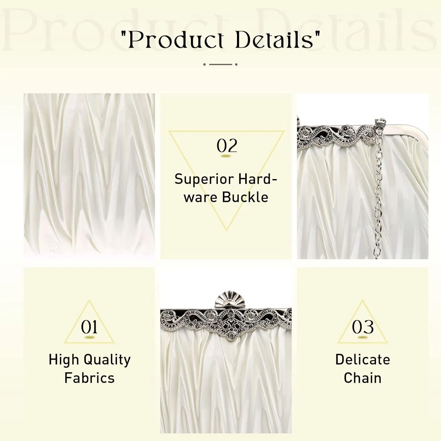 Women Pleated Clutch Bag with Adjustable Chain Handbag Dumpling Pouch for Wedding, Bridal, Prom, Party