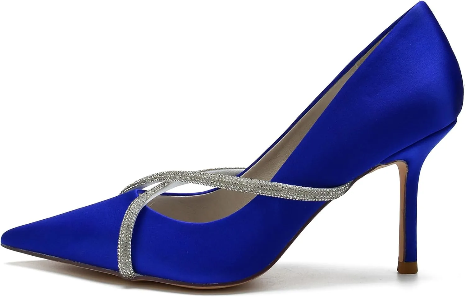 Women Pointed Toe Pumps Shoes Heel Wedding Bridal Shoes Crisscross Dress Party Rhinestone Shoes