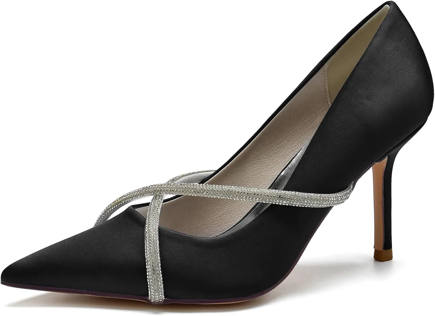 Women Pointed Toe Pumps Shoes Heel Wedding Bridal Shoes Crisscross Dress Party Rhinestone Shoes