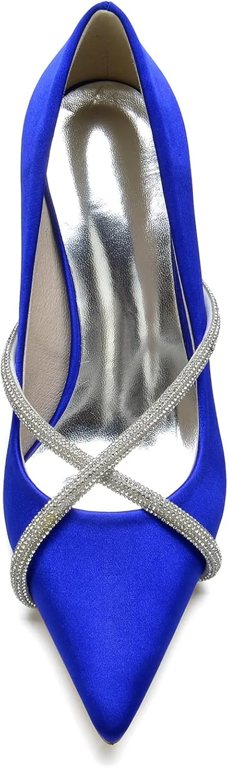 Women Pointed Toe Pumps Shoes Heel Wedding Bridal Shoes Crisscross Dress Party Rhinestone Shoes
