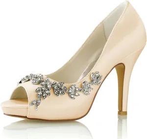 Women Prom Dress Shoes Pumps Open Toe Shoes Bride Heels Lace Evening Party Wedding Court Shoes