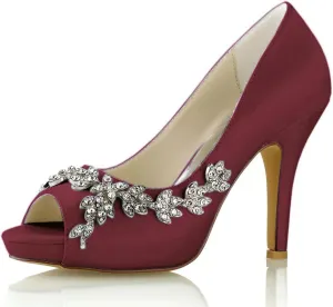 Women Prom Dress Shoes Pumps Open Toe Shoes Bride Heels Lace Evening Party Wedding Court Shoes