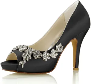 Women Prom Dress Shoes Pumps Open Toe Shoes Bride Heels Lace Evening Party Wedding Court Shoes