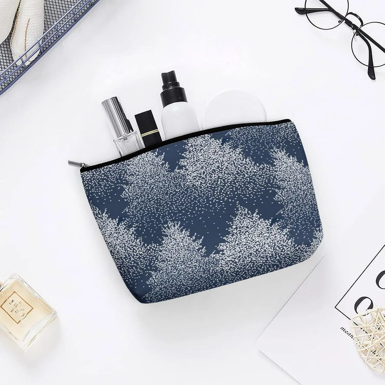 Women PU Leather Cosmetic Bag, Toiletry Storage 6.8x5.9x2.3 in Zipper Pouch Handbag Makeup Case Purse Holder Organizer