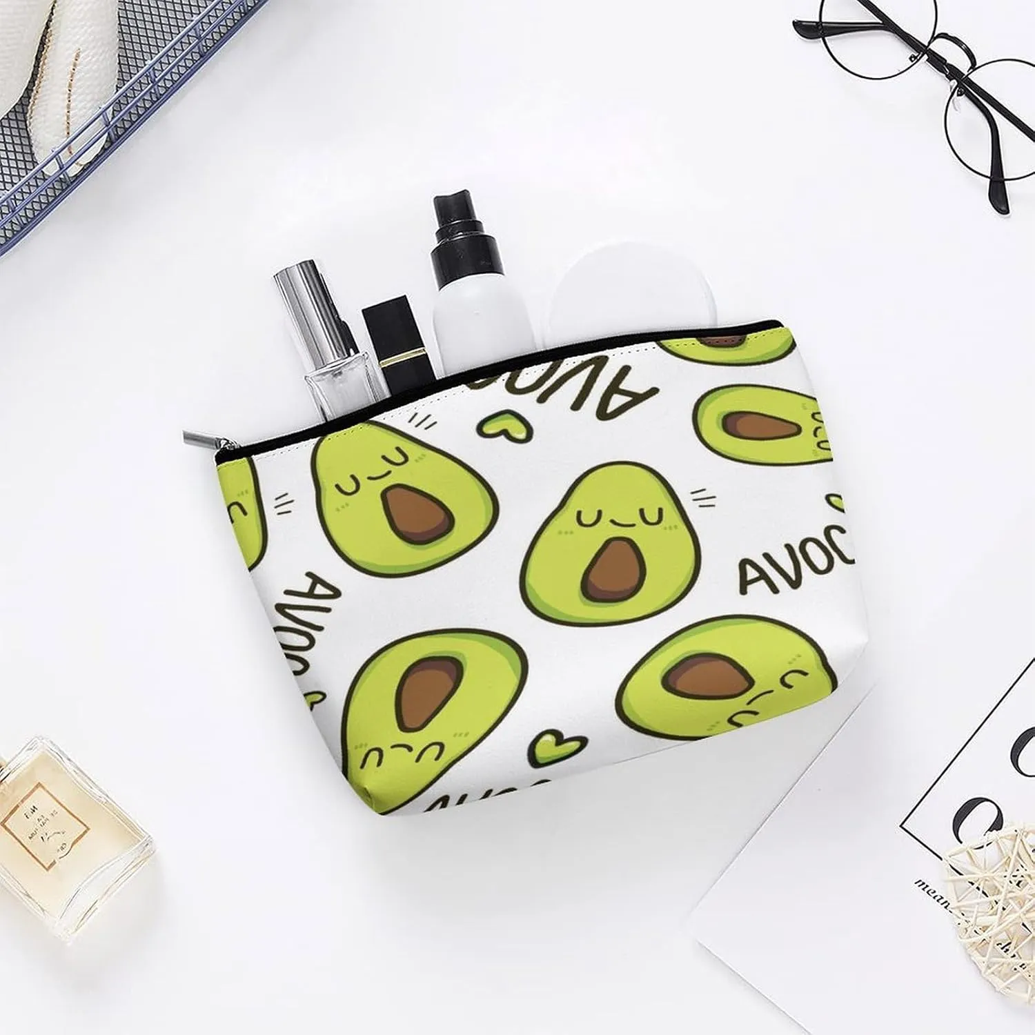 Women PU Leather Cosmetic Bag, Toiletry Storage 6.8x5.9x2.3 in Zipper Pouch Handbag Makeup Case Purse Holder Organizer