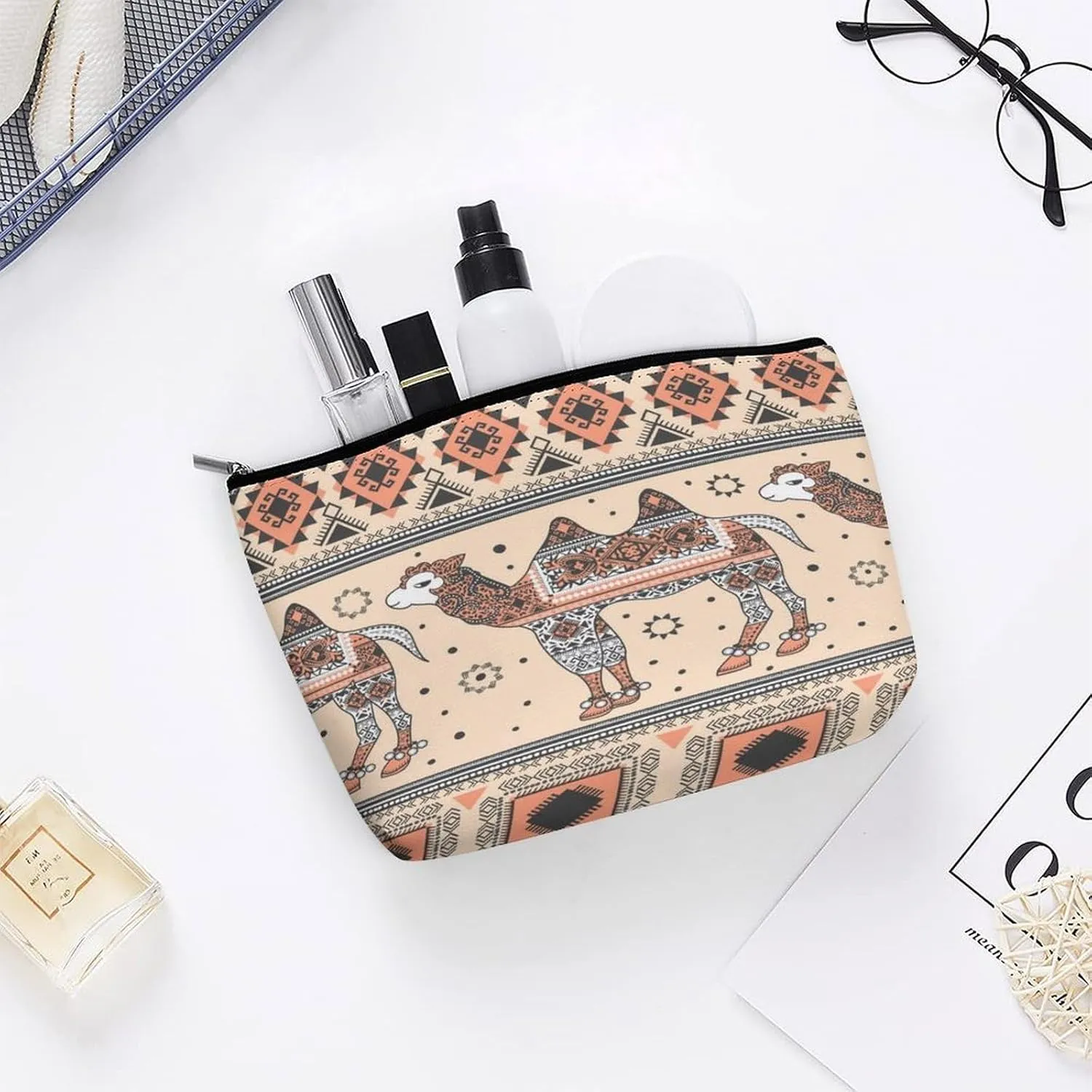 Women PU Leather Cosmetic Bag, Toiletry Storage 6.8x5.9x2.3 in Zipper Pouch Handbag Makeup Case Purse Holder Organizer