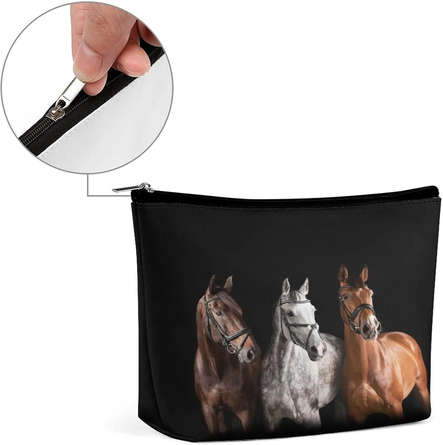 Women PU Leather Cosmetic Bag, Toiletry Storage 6.8x5.9x2.3 in Zipper Pouch Handbag Makeup Case Purse Holder Organizer