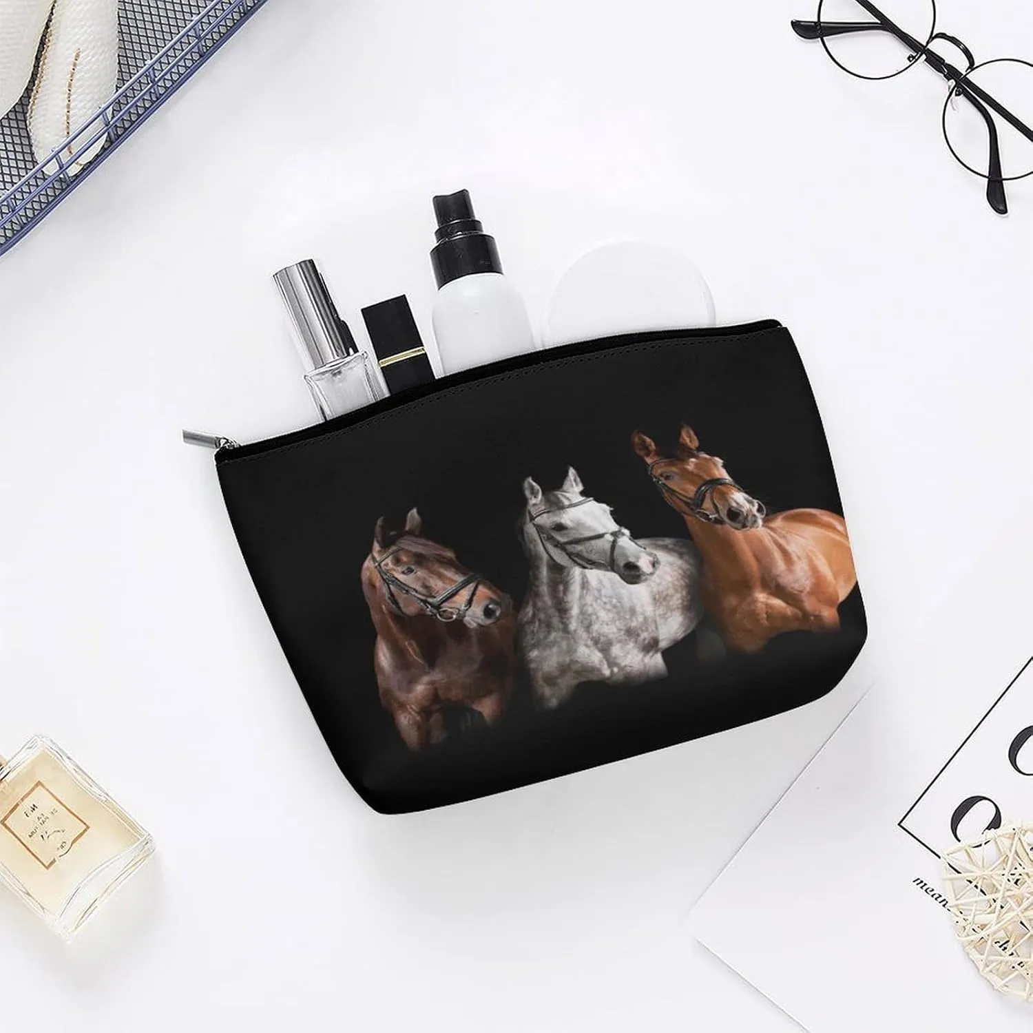 Women PU Leather Cosmetic Bag, Toiletry Storage 6.8x5.9x2.3 in Zipper Pouch Handbag Makeup Case Purse Holder Organizer