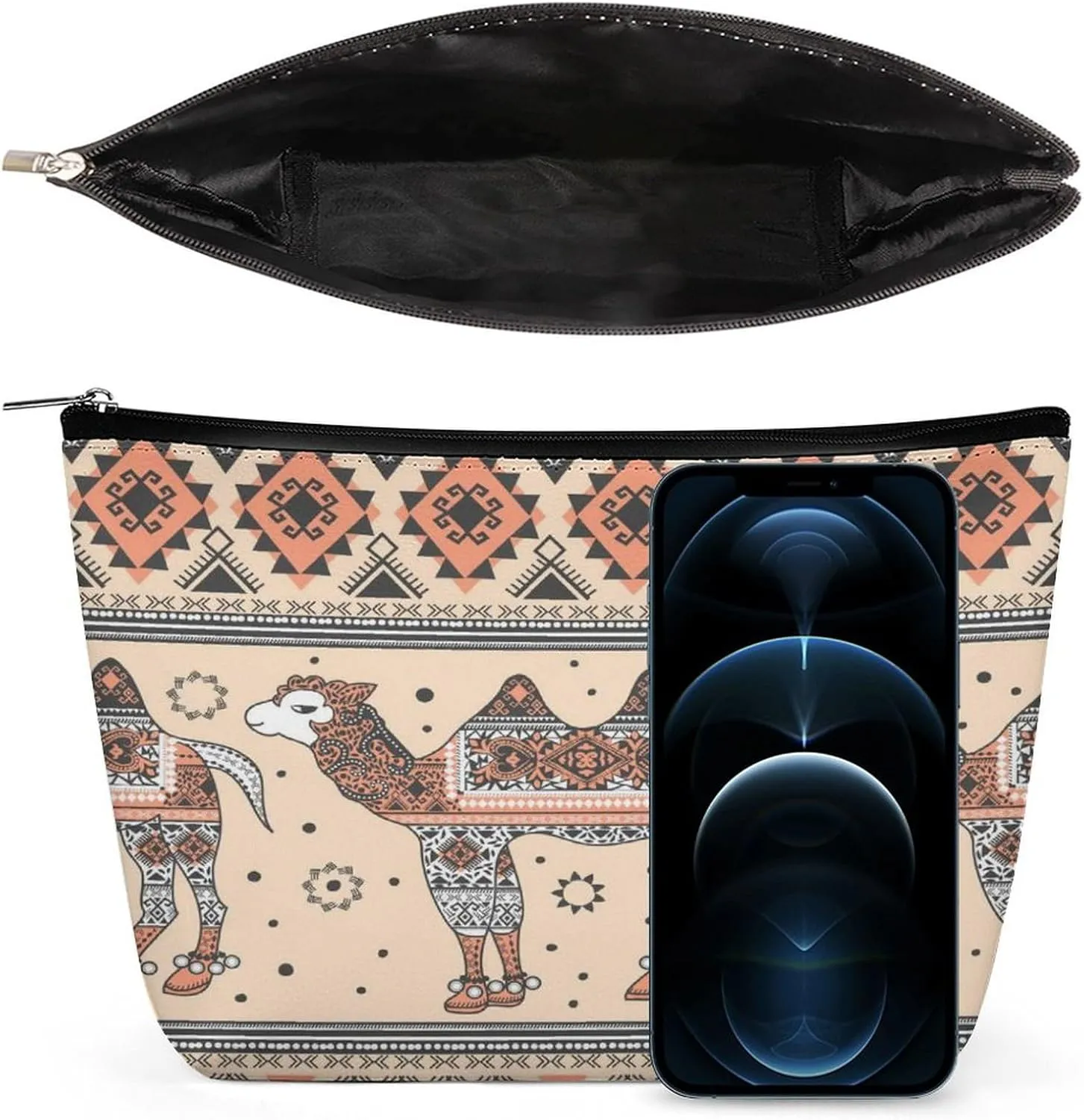 Women PU Leather Cosmetic Bag, Toiletry Storage 6.8x5.9x2.3 in Zipper Pouch Handbag Makeup Case Purse Holder Organizer