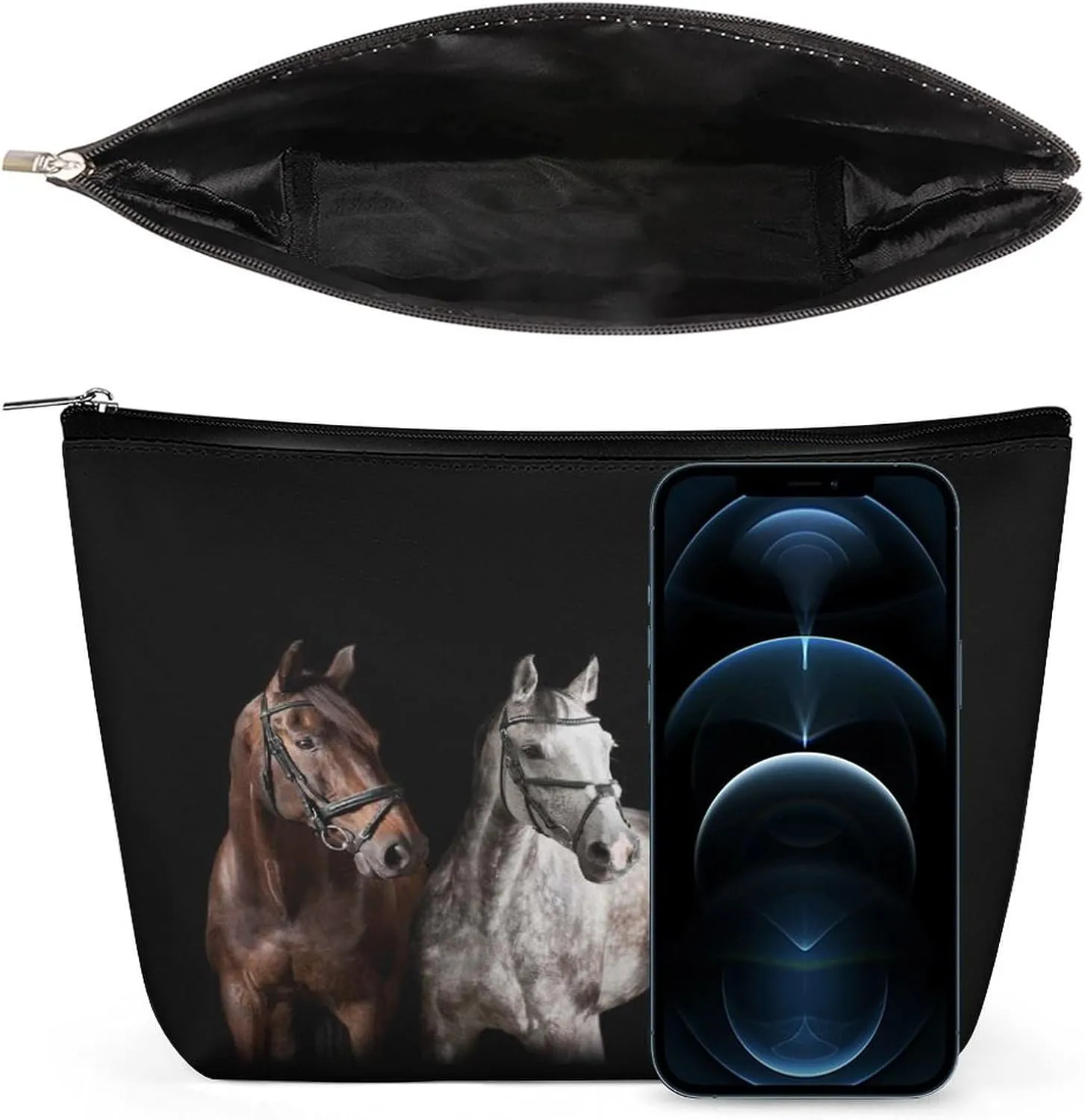 Women PU Leather Cosmetic Bag, Toiletry Storage 6.8x5.9x2.3 in Zipper Pouch Handbag Makeup Case Purse Holder Organizer