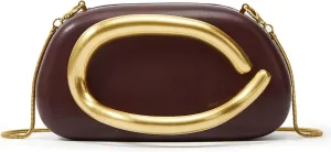 Women PU Leather Evening Handbags,Gold Metal Handle Clutch Bag With Chainin,Box Clutch Purses for Various Events