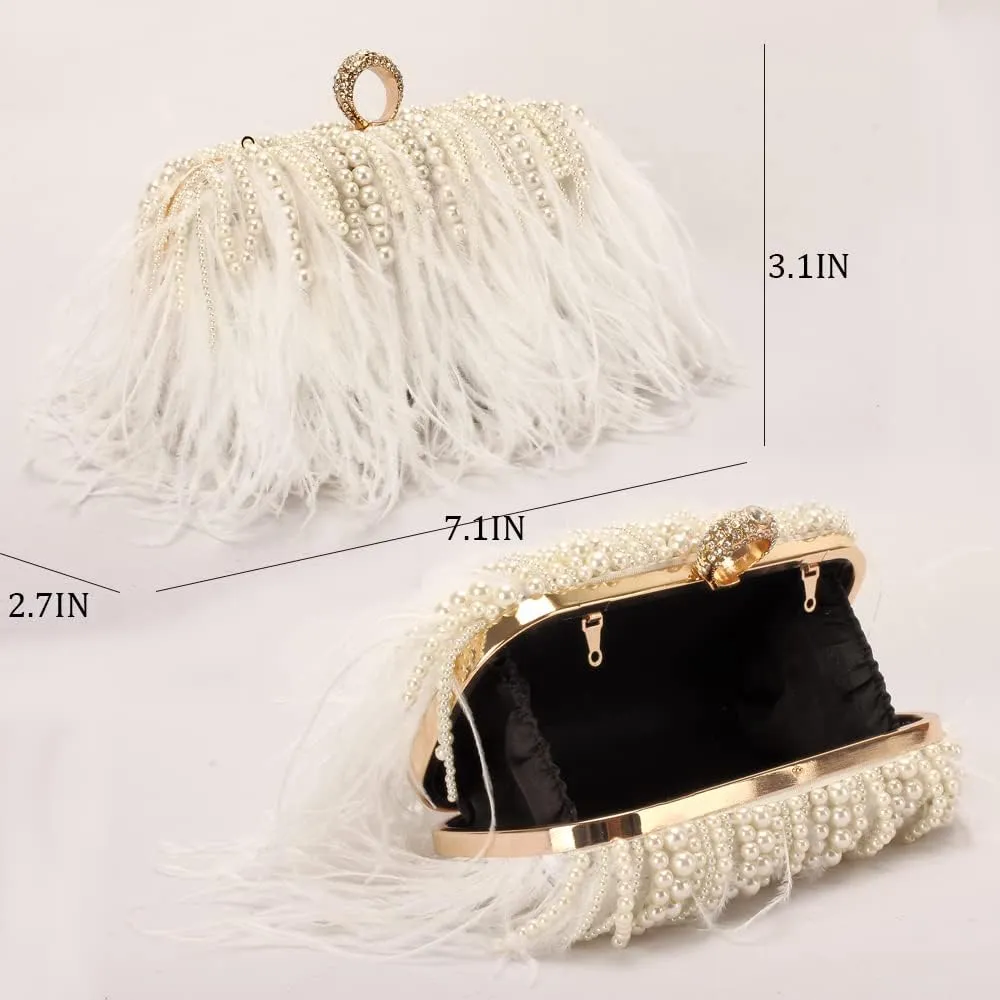 Women Real Natural Ostrich Feather Evening Bags Purses Clutch Vintage Banquet Handbag