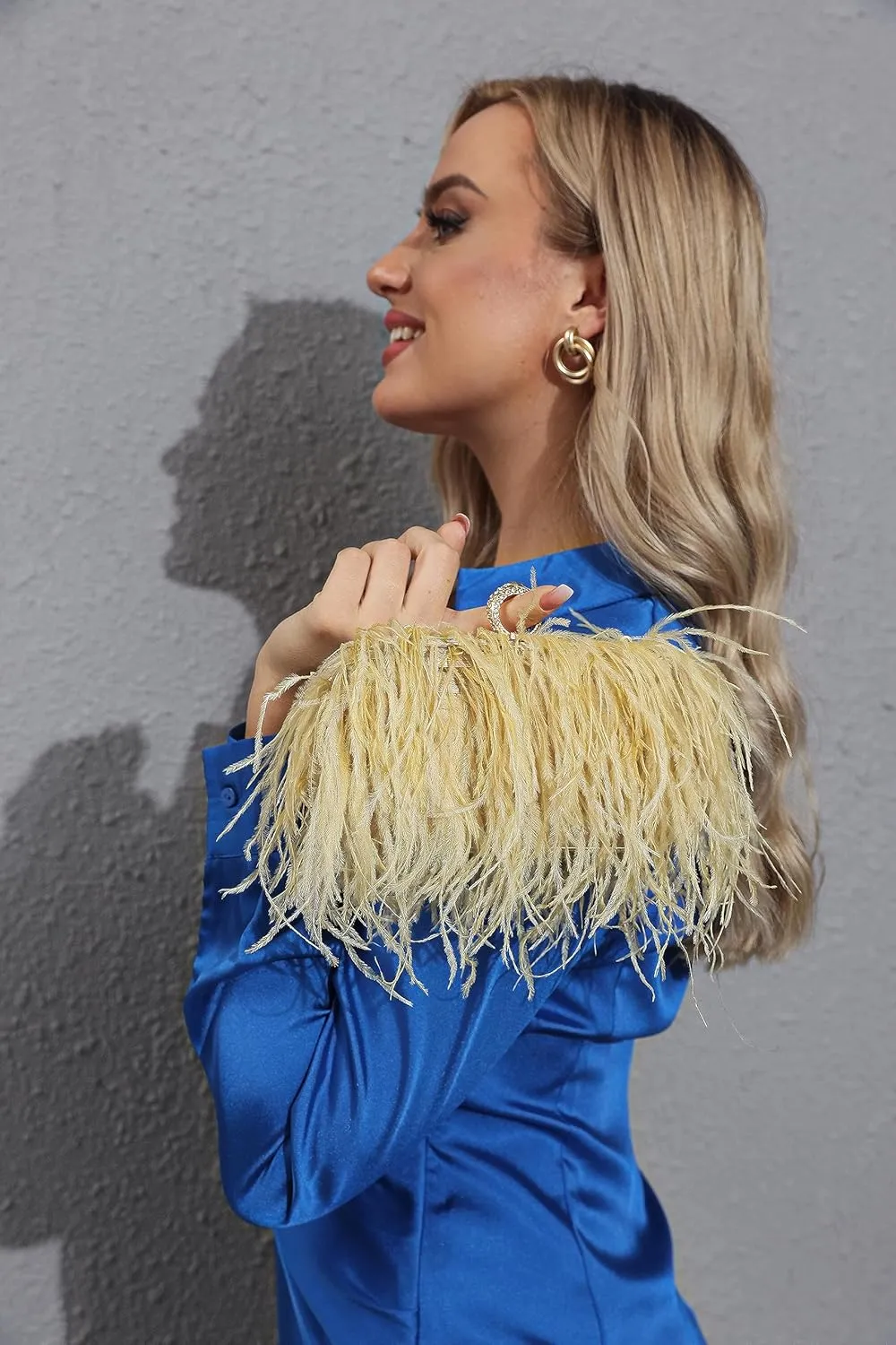 Women Real Natural Ostrich Feather Evening Bags Purses Clutch Vintage Banquet Handbag