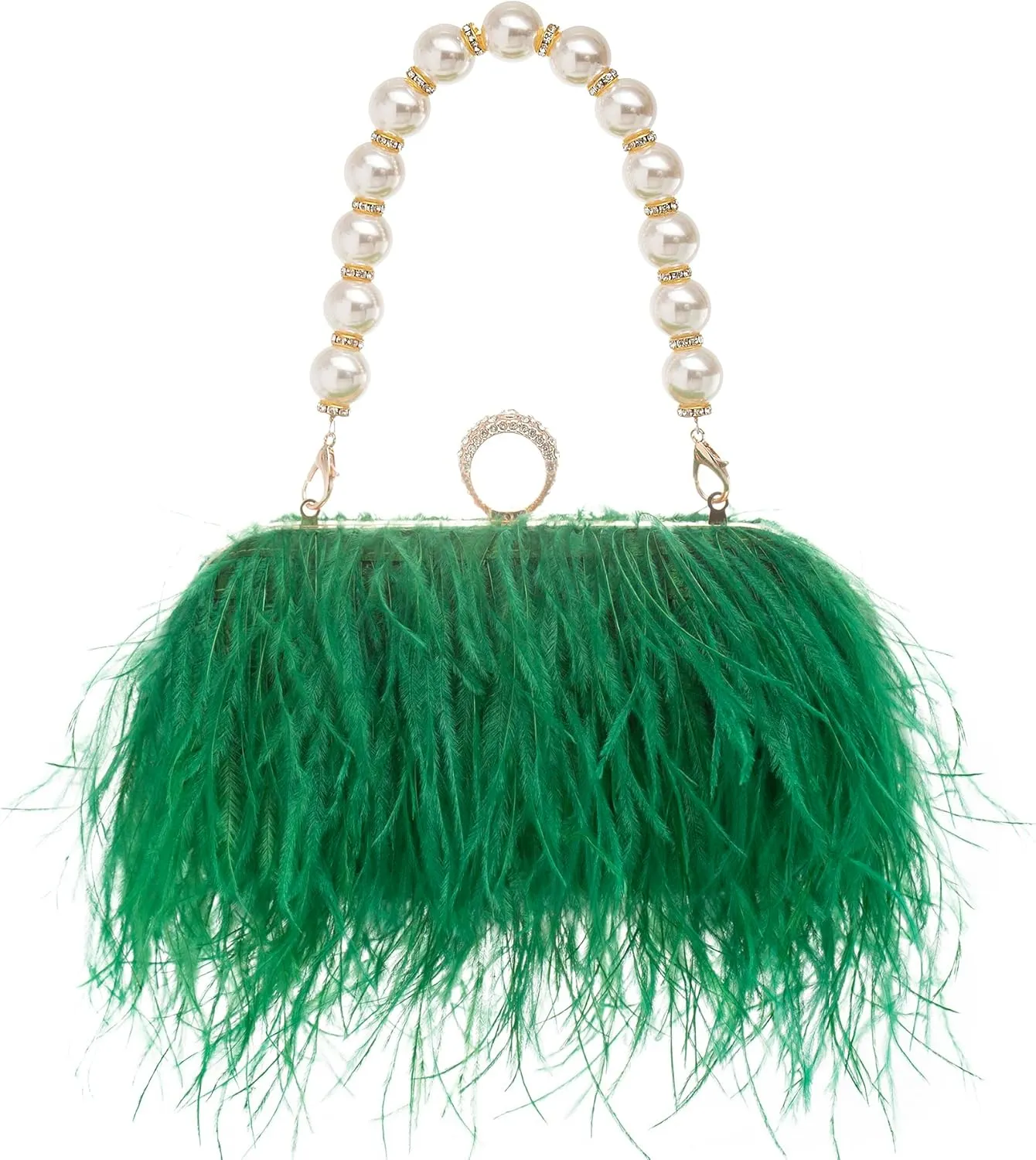 Women Real Natural Ostrich Feather Evening Bags Purses Clutch Vintage Banquet Handbag