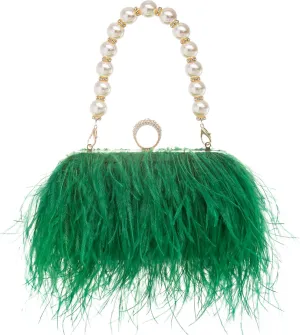 Women Real Natural Ostrich Feather Evening Bags Purses Clutch Vintage Banquet Handbag