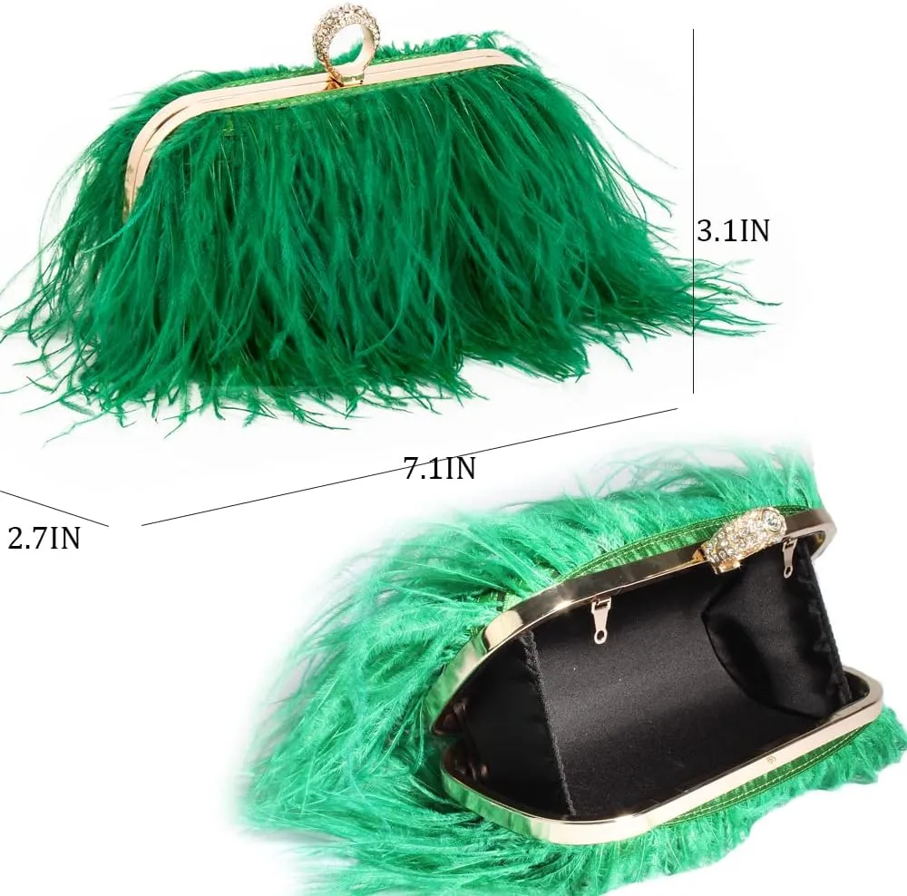 Women Real Natural Ostrich Feather Evening Bags Purses Clutch Vintage Banquet Handbag