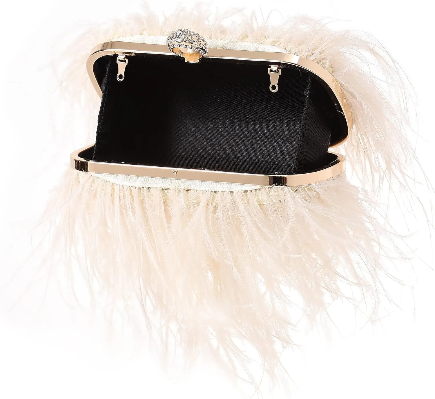 Women Real Natural Ostrich Feather Evening Bags Purses Clutch Vintage Banquet Handbag