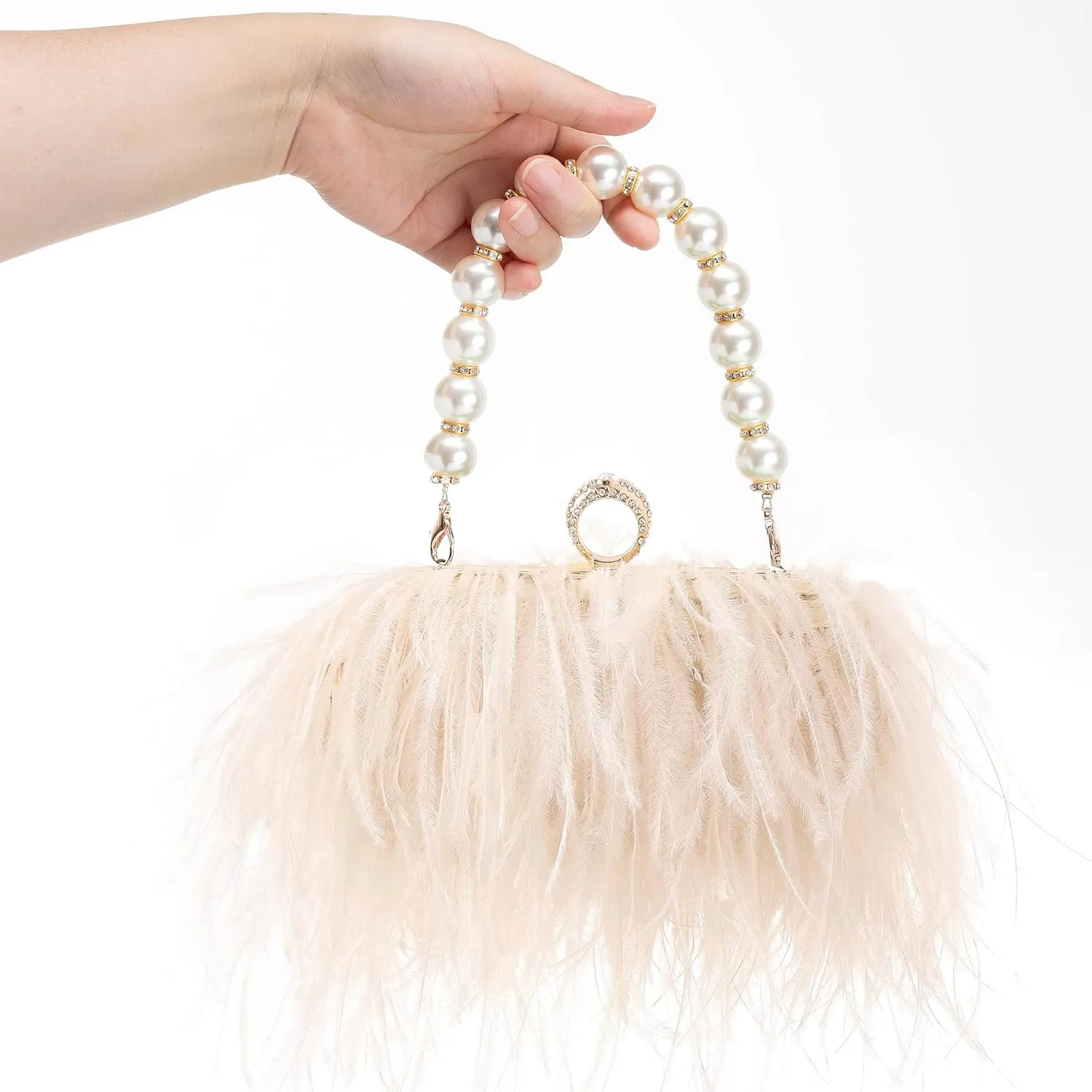 Women Real Natural Ostrich Feather Evening Bags Purses Clutch Vintage Banquet Handbag