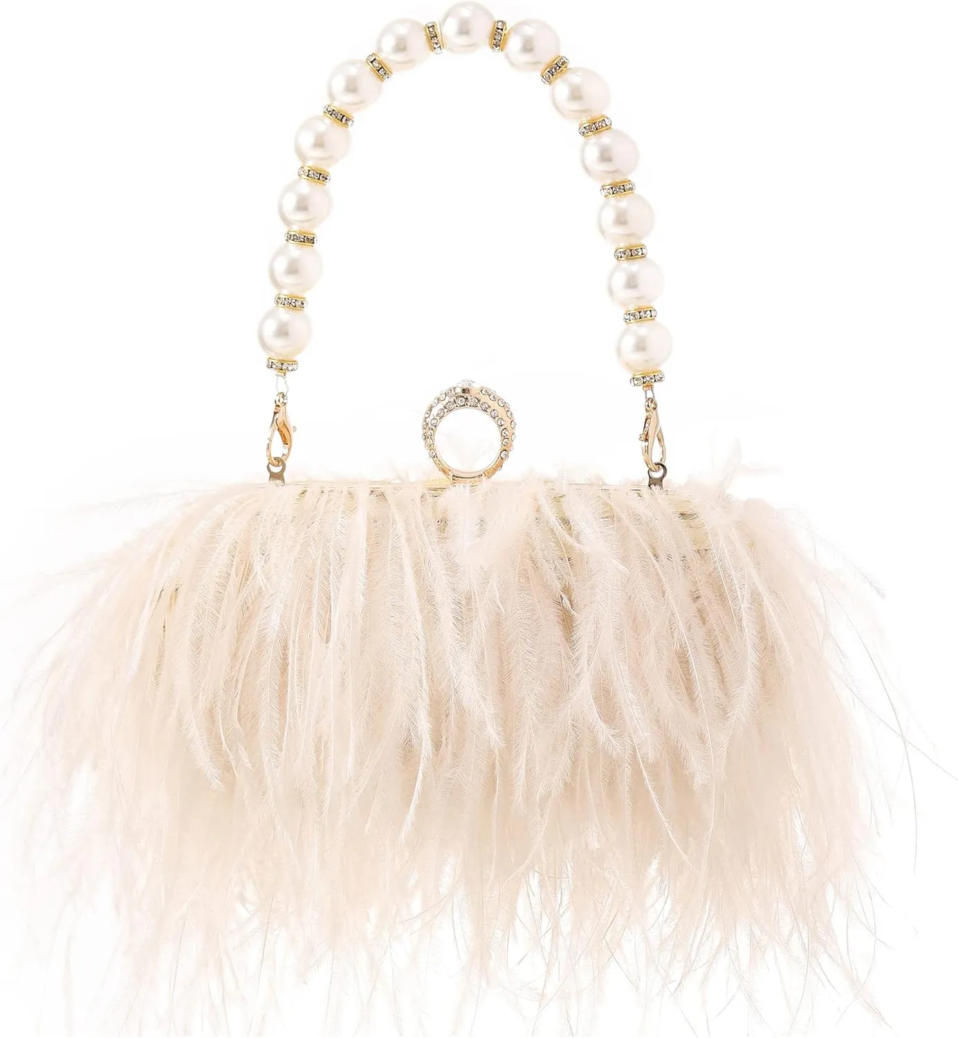 Women Real Natural Ostrich Feather Evening Bags Purses Clutch Vintage Banquet Handbag