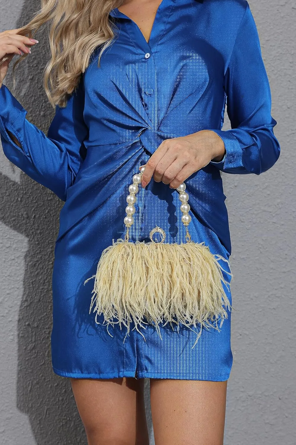 Women Real Natural Ostrich Feather Evening Bags Purses Clutch Vintage Banquet Handbag