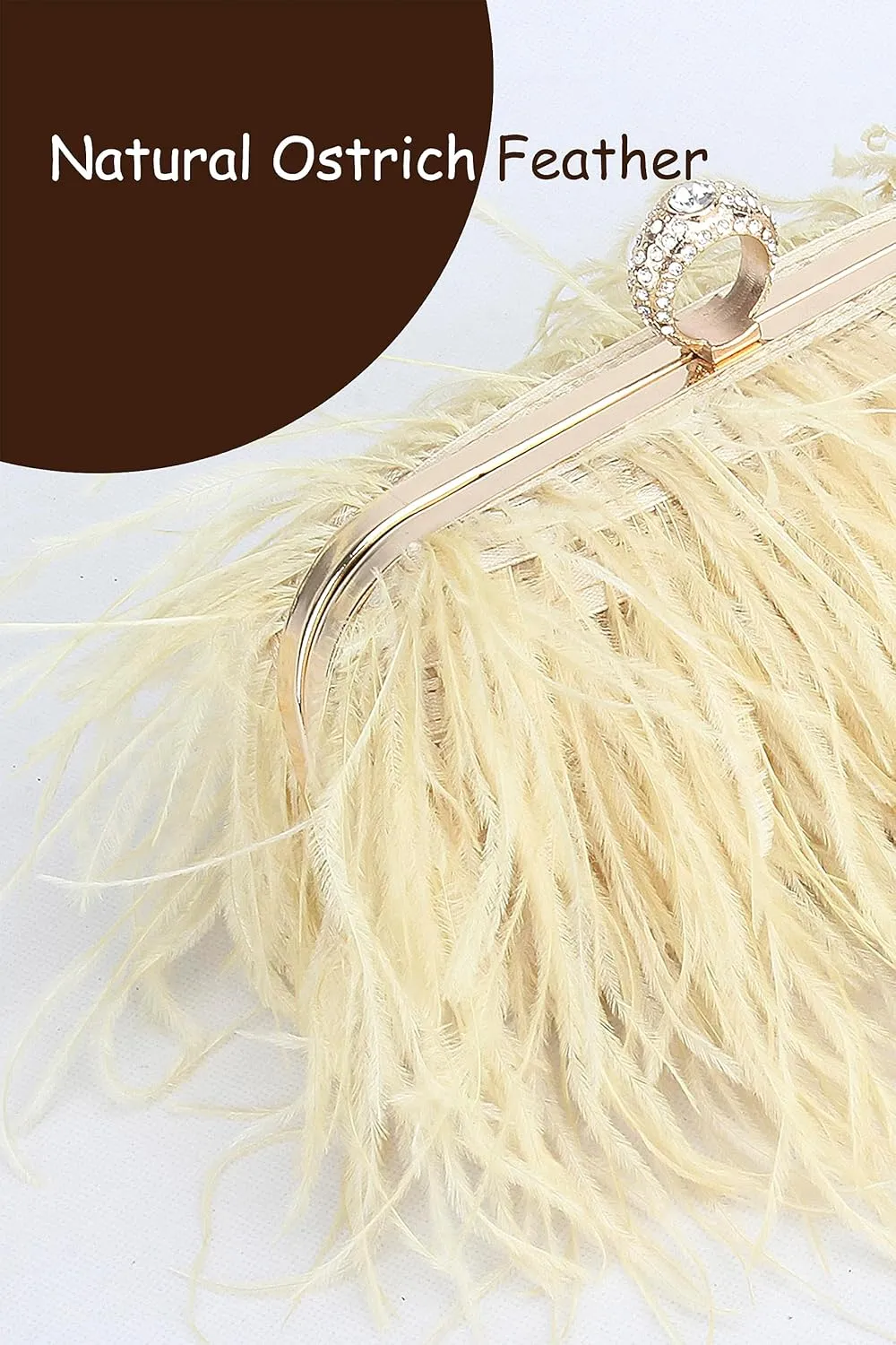 Women Real Natural Ostrich Feather Evening Bags Purses Clutch Vintage Banquet Handbag