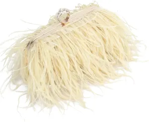 Women Real Natural Ostrich Feather Evening Bags Purses Clutch Vintage Banquet Handbag