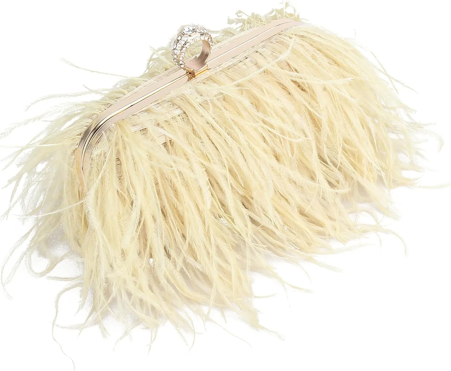 Women Real Natural Ostrich Feather Evening Bags Purses Clutch Vintage Banquet Handbag