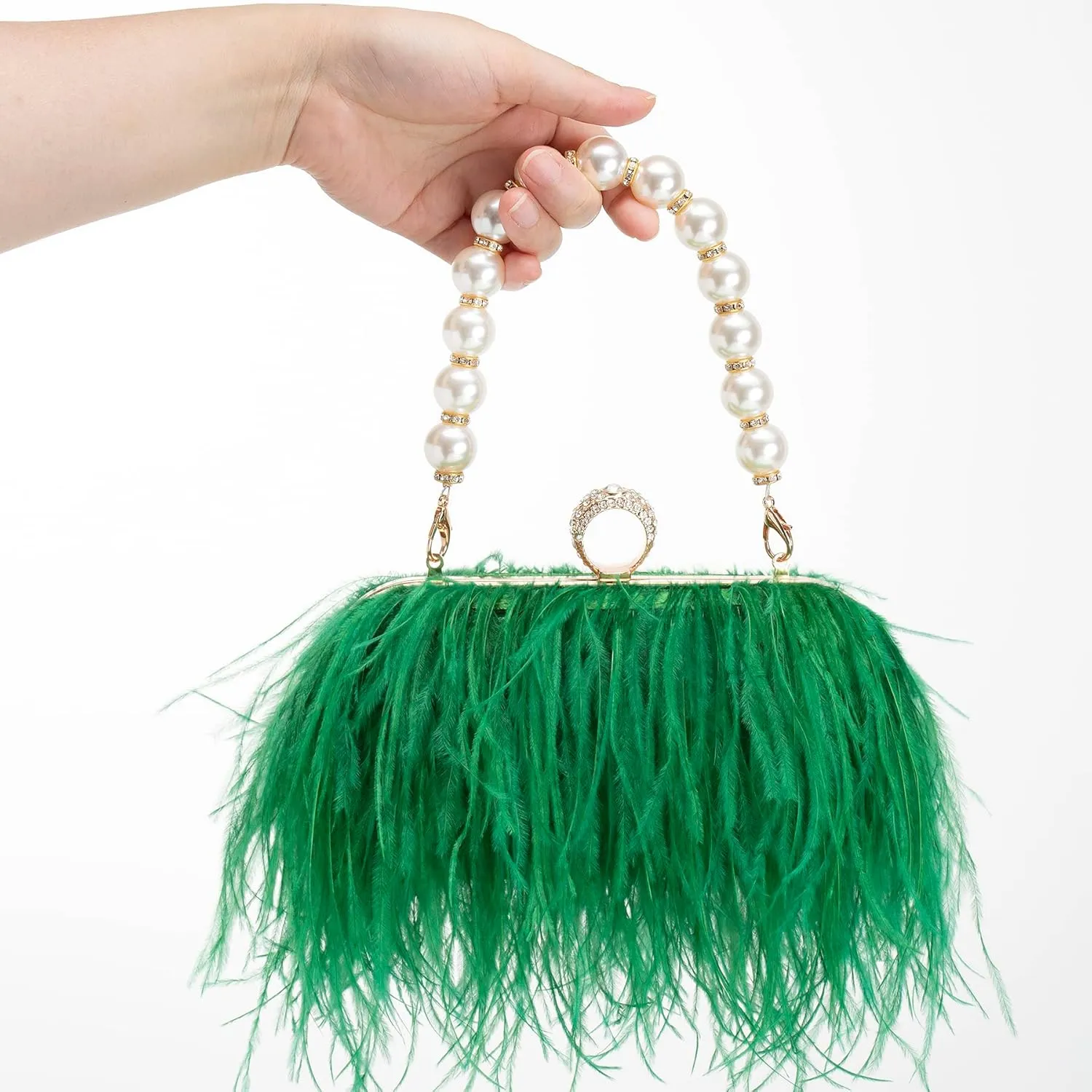 Women Real Natural Ostrich Feather Evening Bags Purses Clutch Vintage Banquet Handbag