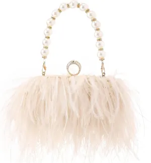 Women Real Natural Ostrich Feather Evening Bags Purses Clutch Vintage Banquet Handbag