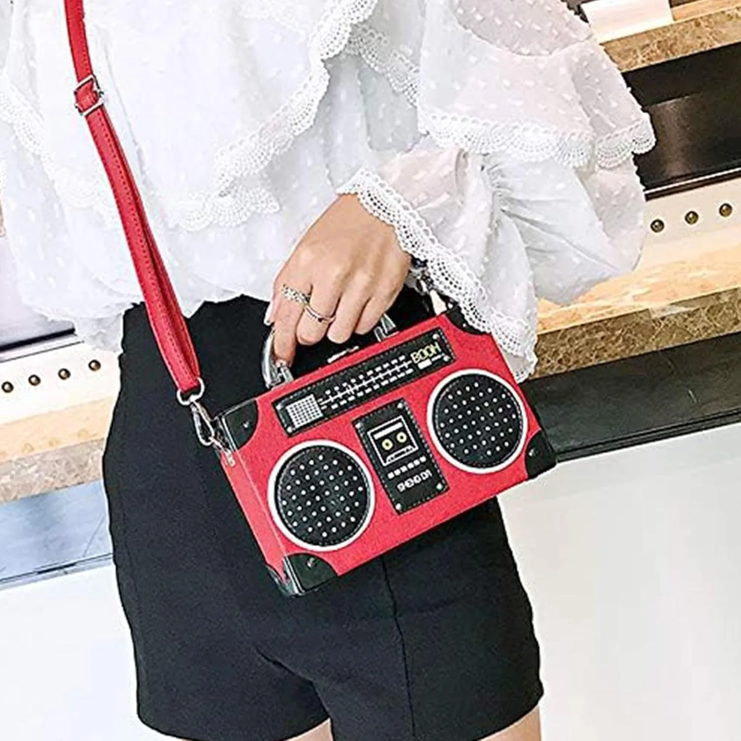 Women Retro Radio Shape Crossbody Bag, Hundred Dollar Bill Box Shoulder Bag, PU Leather Vintage Evening Clutch Purses