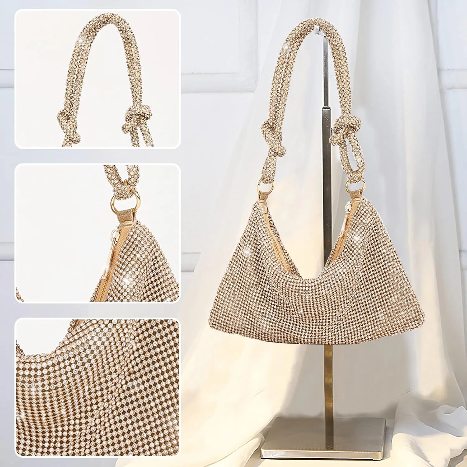 Women Rhinestone Evening Bag Crystal Clutch Bag Glitter Sparkly Handbag Wedding Purse