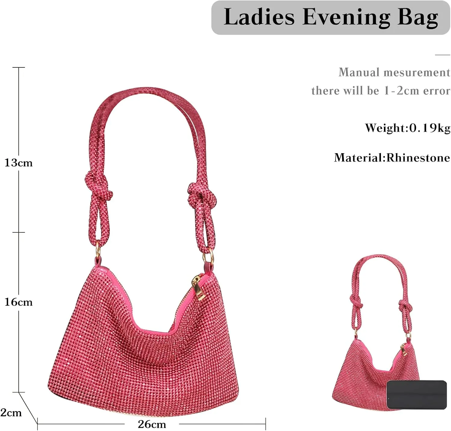 Women Rhinestone Evening Bag Crystal Clutch Bag Glitter Sparkly Handbag Wedding Purse