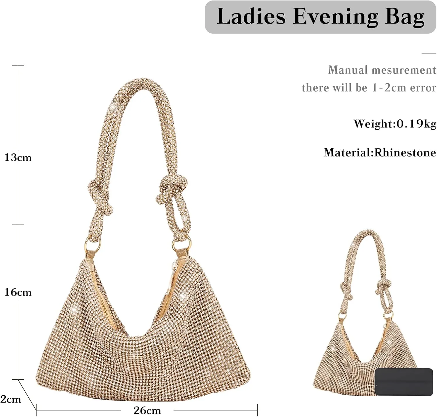 Women Rhinestone Evening Bag Crystal Clutch Bag Glitter Sparkly Handbag Wedding Purse