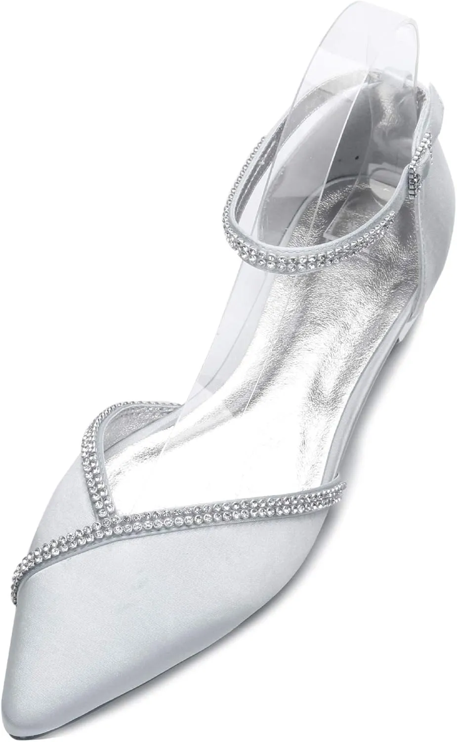 Women Satin Wedding Shoes for Bride Flats Pointed Toe Crystals Party Dress Bridesmaid Shoes 5047-1