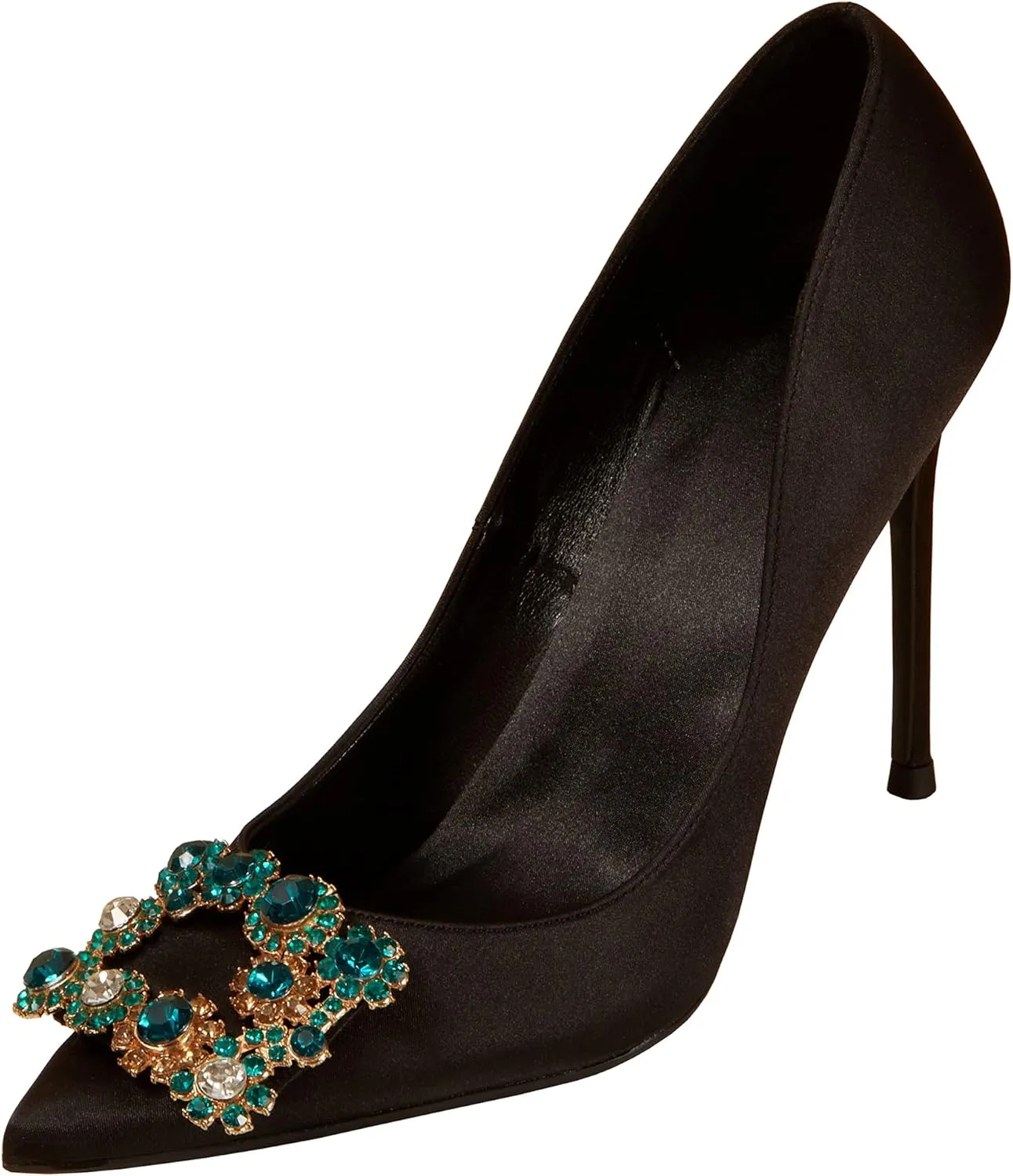 Women Silk High Heel Pumps Rhinestone Buckle Slip on Satin Stilettos Evening Wedding Dress Shoes