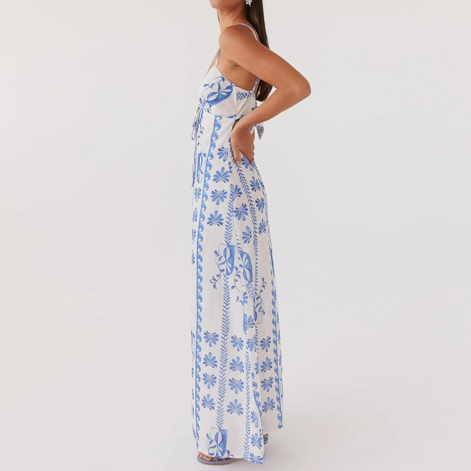 Women Silk Satin Maxi Dress Spaghetti Strap Elegant Open Back Long Formal Dress Cut Out Bodycon Dresses