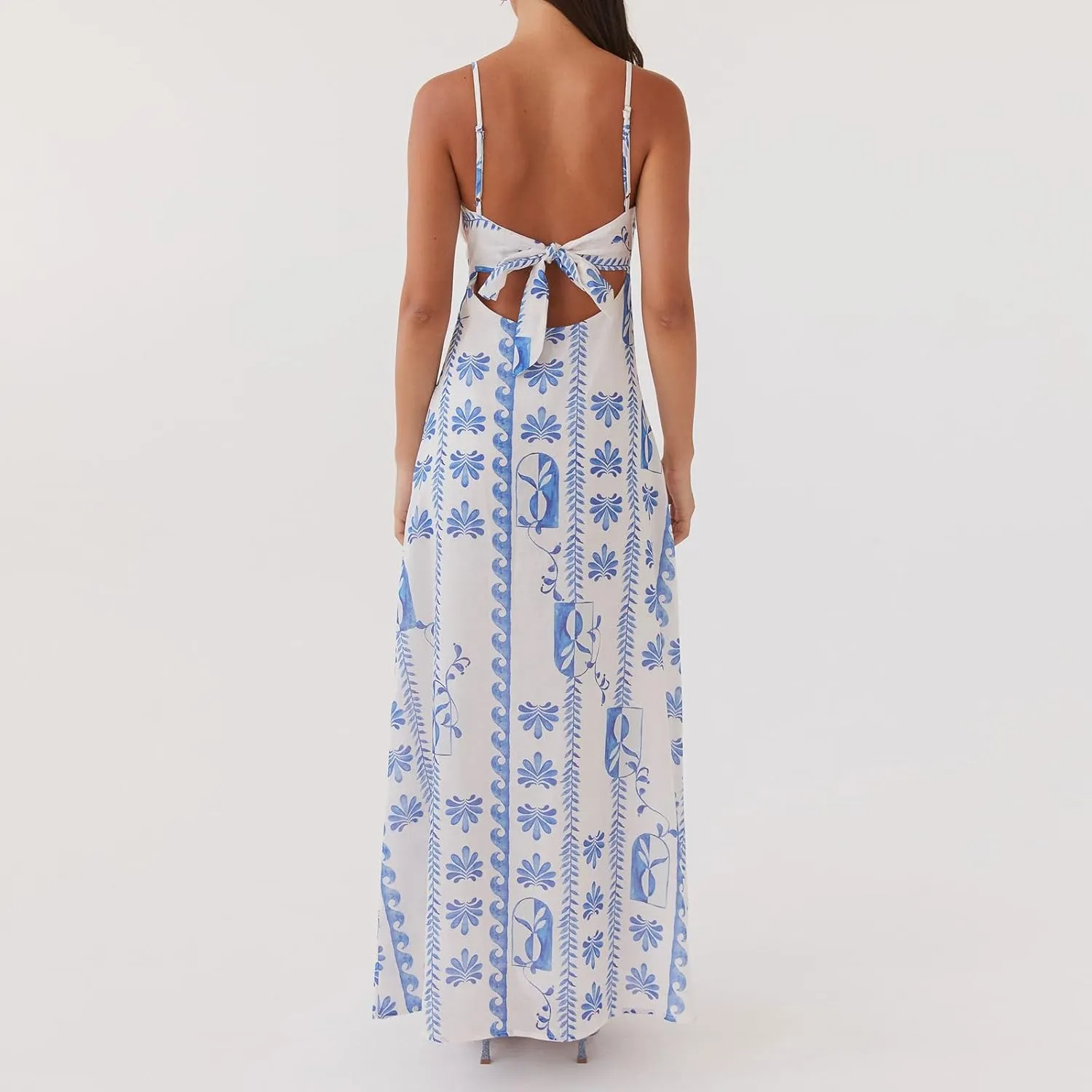 Women Silk Satin Maxi Dress Spaghetti Strap Elegant Open Back Long Formal Dress Cut Out Bodycon Dresses