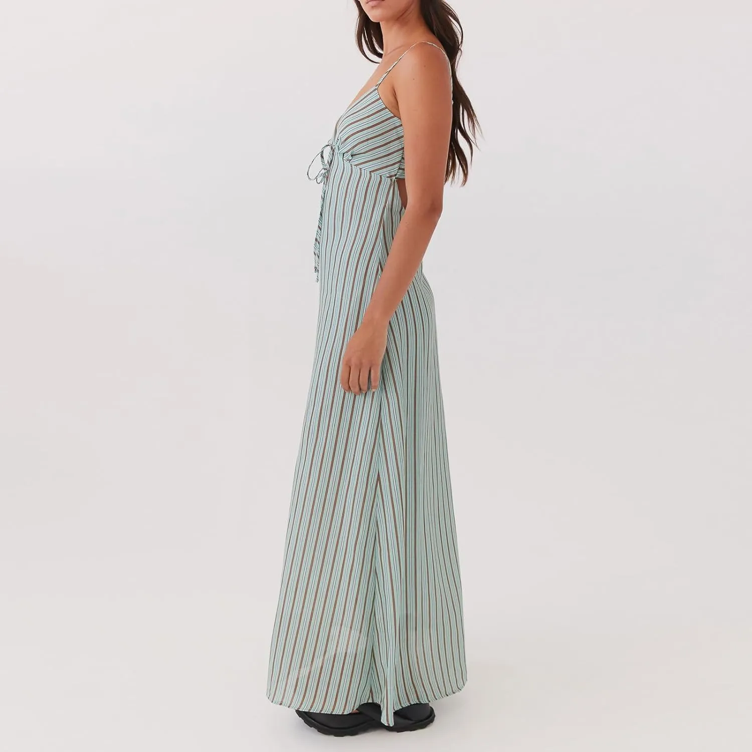 Women Silk Satin Maxi Dress Spaghetti Strap Elegant Open Back Long Formal Dress Cut Out Bodycon Dresses