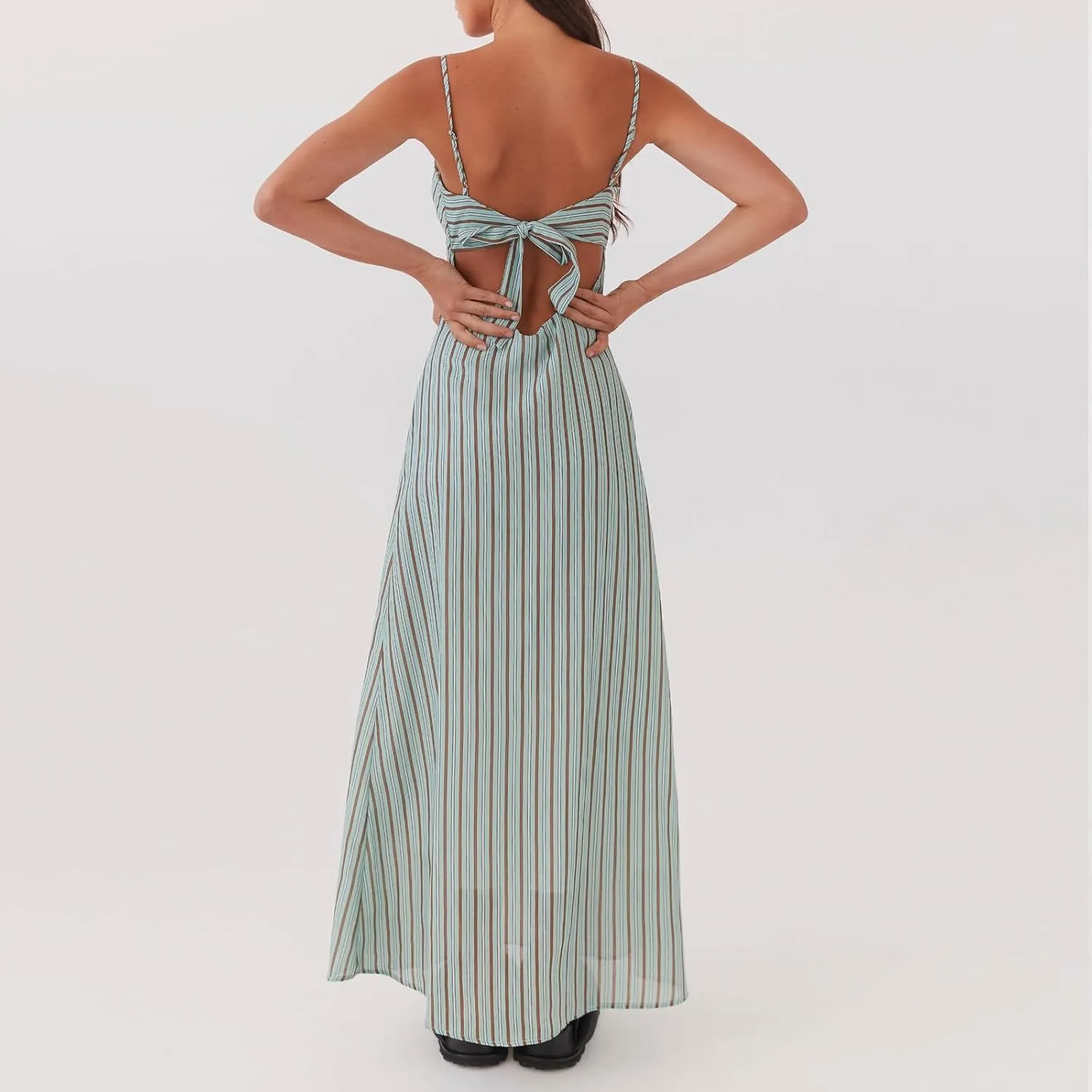 Women Silk Satin Maxi Dress Spaghetti Strap Elegant Open Back Long Formal Dress Cut Out Bodycon Dresses