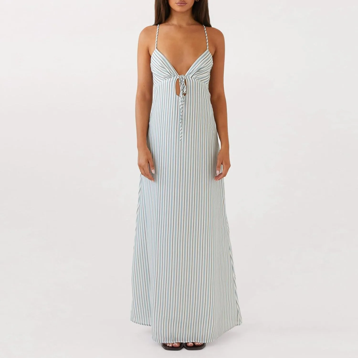 Women Silk Satin Maxi Dress Spaghetti Strap Elegant Open Back Long Formal Dress Cut Out Bodycon Dresses