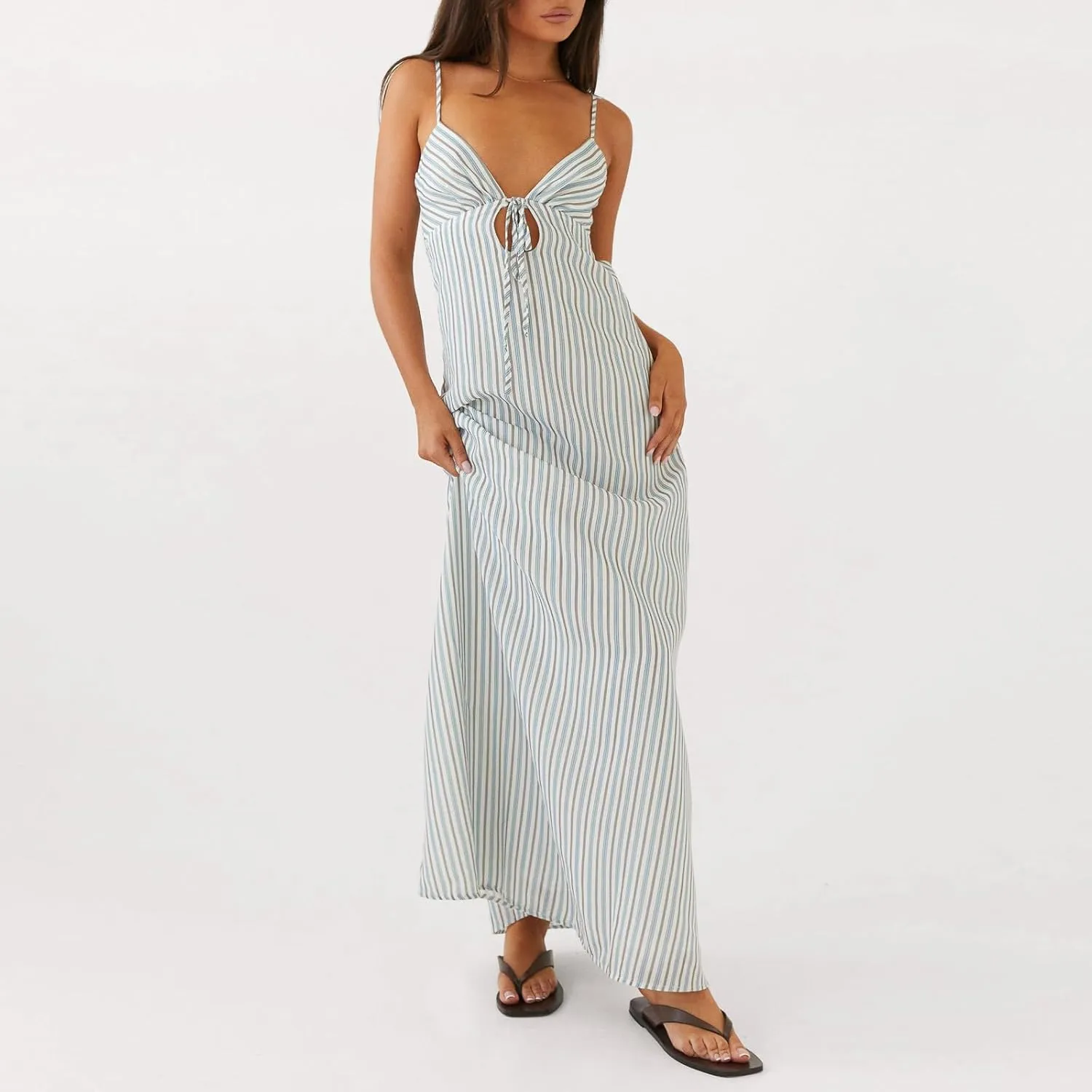 Women Silk Satin Maxi Dress Spaghetti Strap Elegant Open Back Long Formal Dress Cut Out Bodycon Dresses