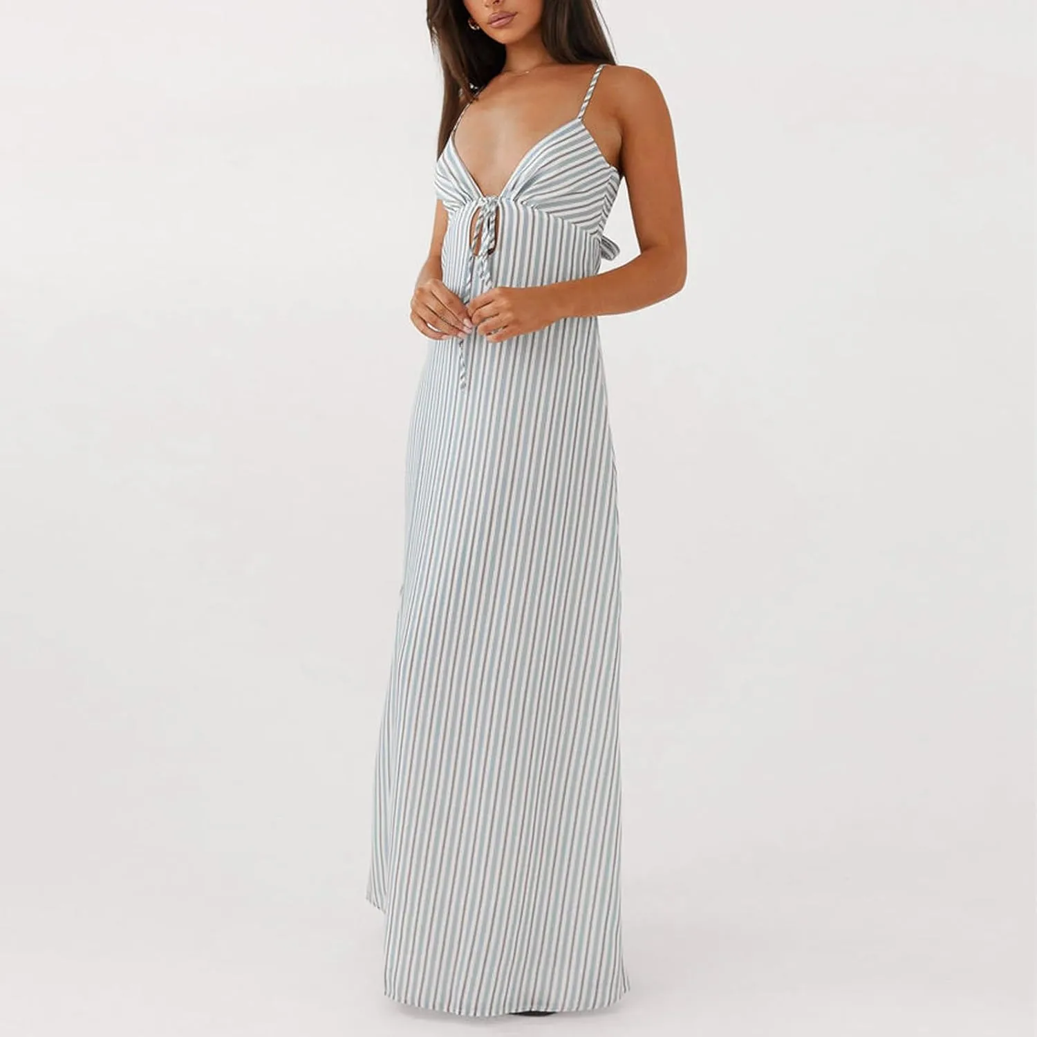 Women Silk Satin Maxi Dress Spaghetti Strap Elegant Open Back Long Formal Dress Cut Out Bodycon Dresses